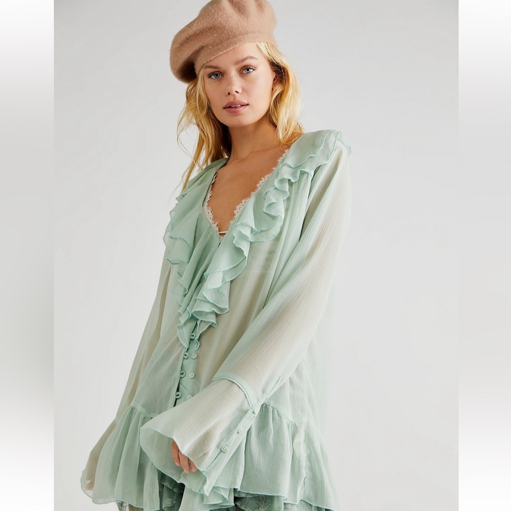 LN Free People Chiffon Ruffle Top, L
